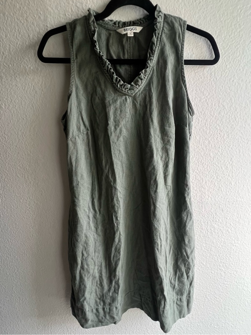 Briggs Linen Blend Shift Dress Small Sage Green Ruffle Neck Sleeveless